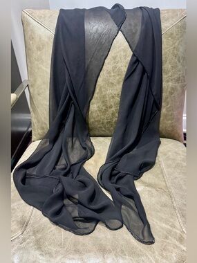 Cache Black Beaded Chiffon Evening Wrap Shawl Scarf Formal Glam